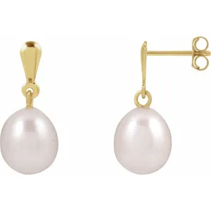 14K Gold Cultured White Freshwater Pearl Earrings