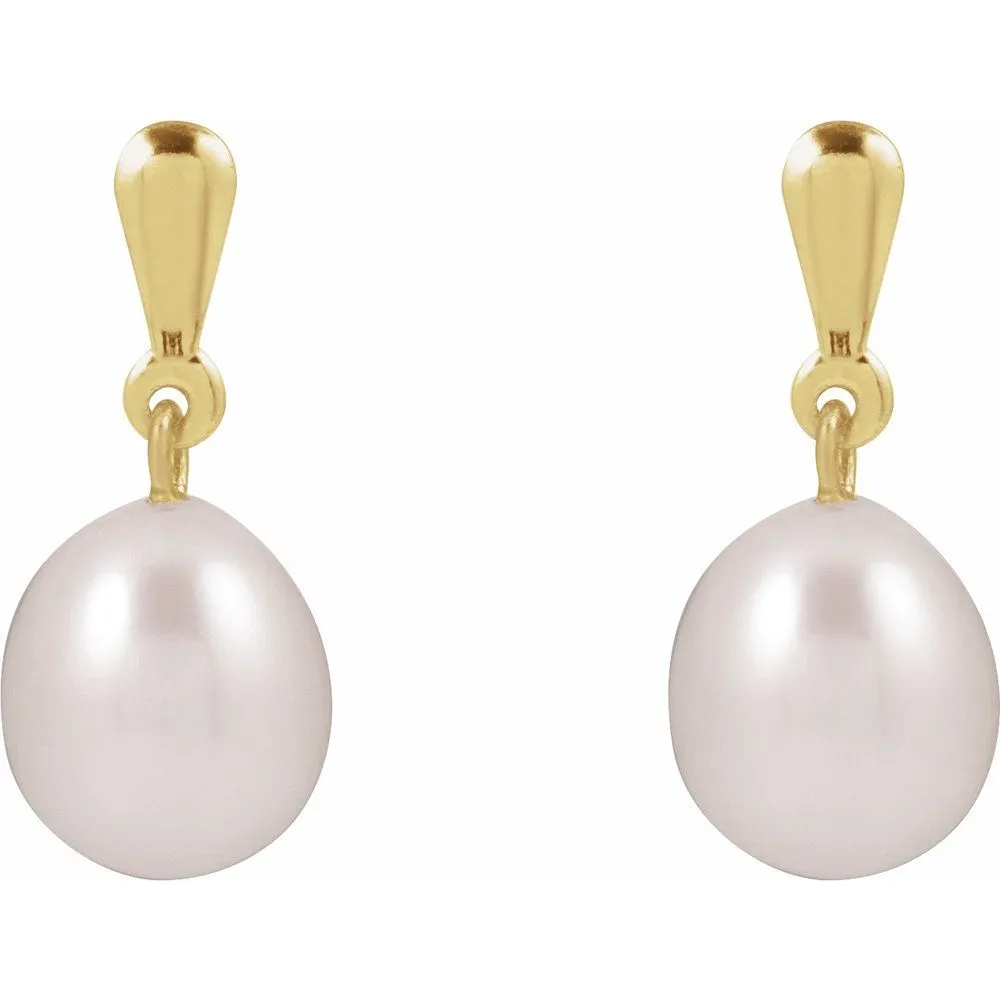 14K Gold Cultured White Freshwater Pearl Earrings
