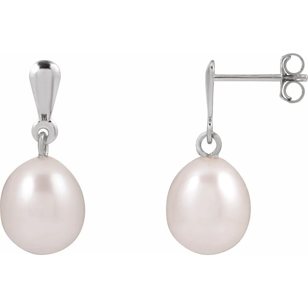 14K Gold Cultured White Freshwater Pearl Earrings