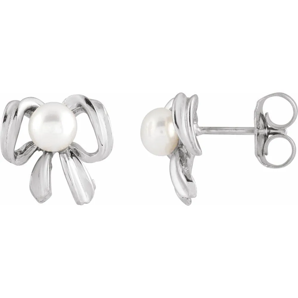 14K Gold Cultured White Freshwater Pearl Earrings