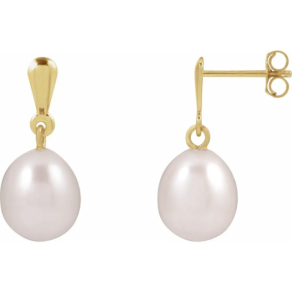 14K Gold Cultured White Freshwater Pearl Earrings