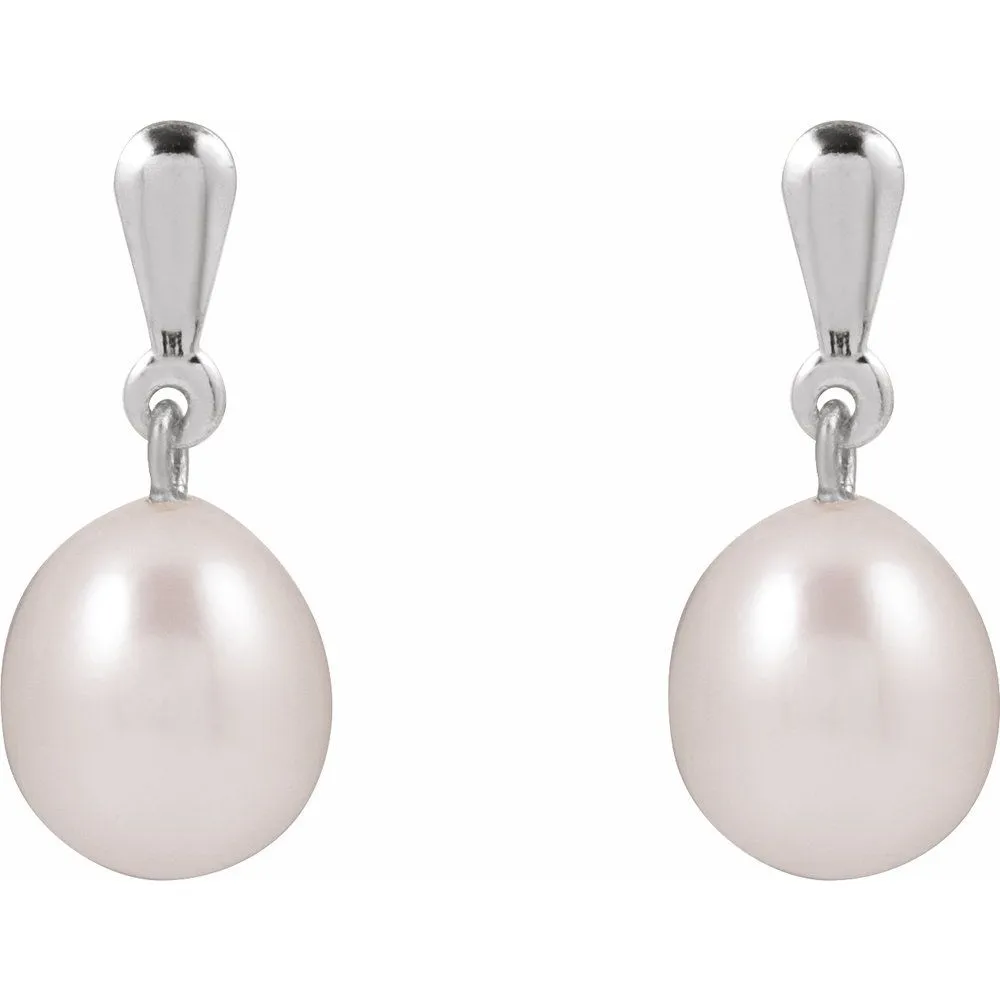 14K Gold Cultured White Freshwater Pearl Earrings