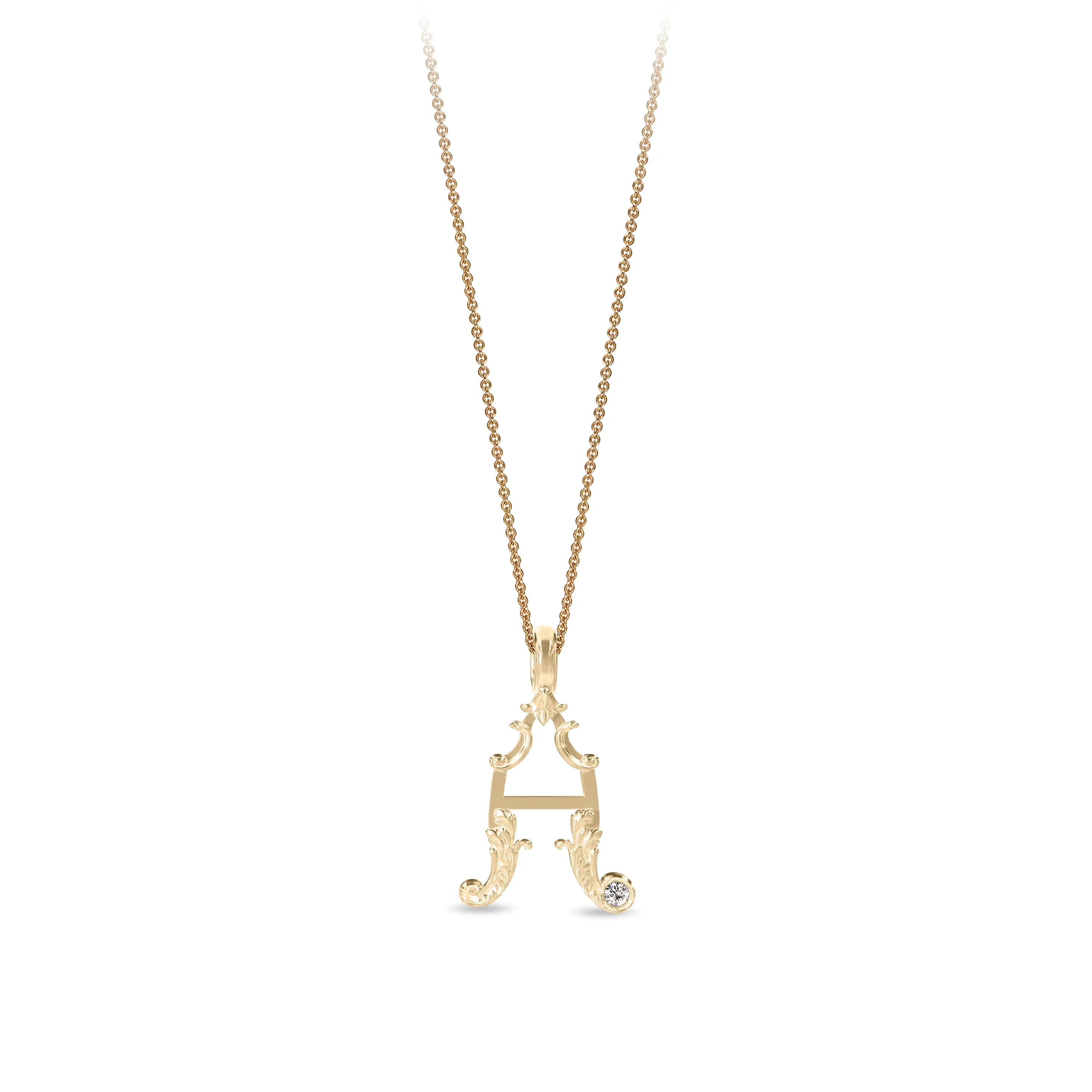 14K Gold Diamond Set Baroque Letter Charms