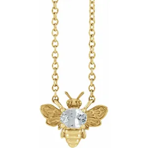 14K Gold Natural White Sapphire Bee Necklace
