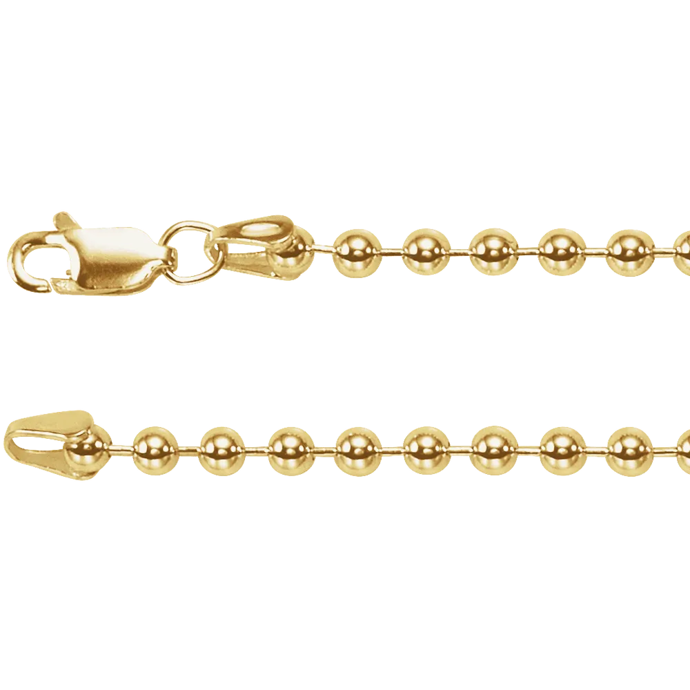 14K Yellow Gold-Filled 3 mm Hollow Bead 7" Chain