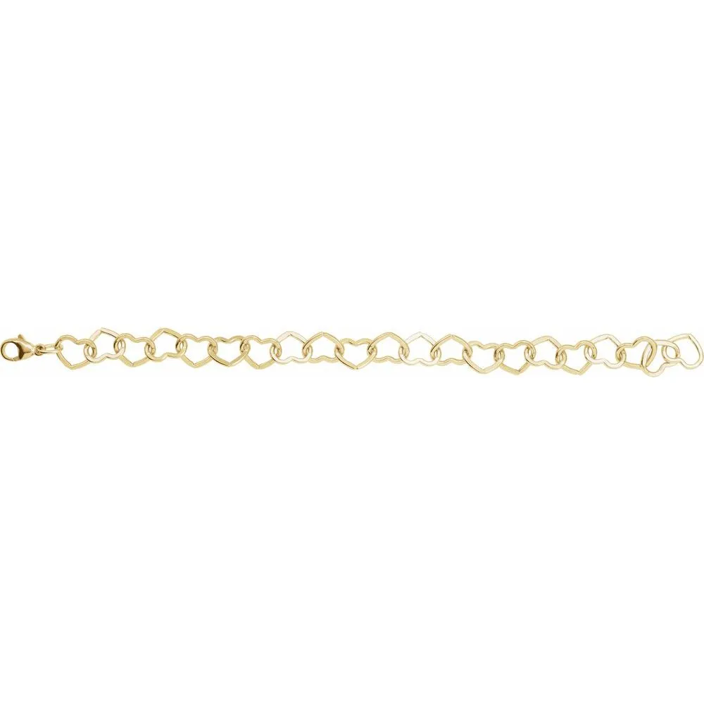 14K Yellow Gold-Filled 9 mm Heart 7" Chain Bracelet