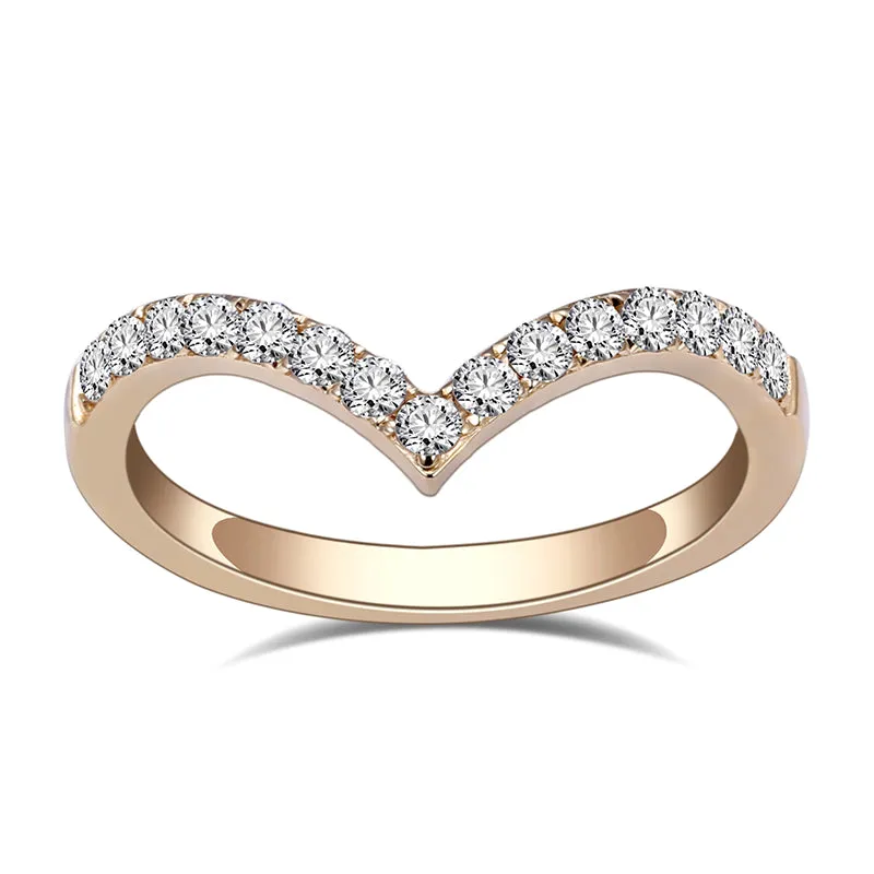 15 Stone Round Diamond Half Eternity Heart Shaped Gold Band | .3975 ct