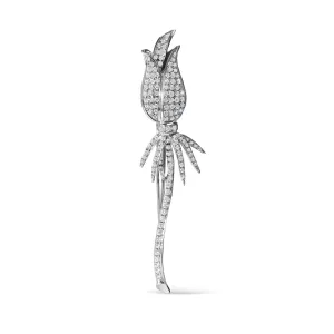 18K White Gold 1 3/5 Cttw Pave Set Diamond Tulip Brooch Pin