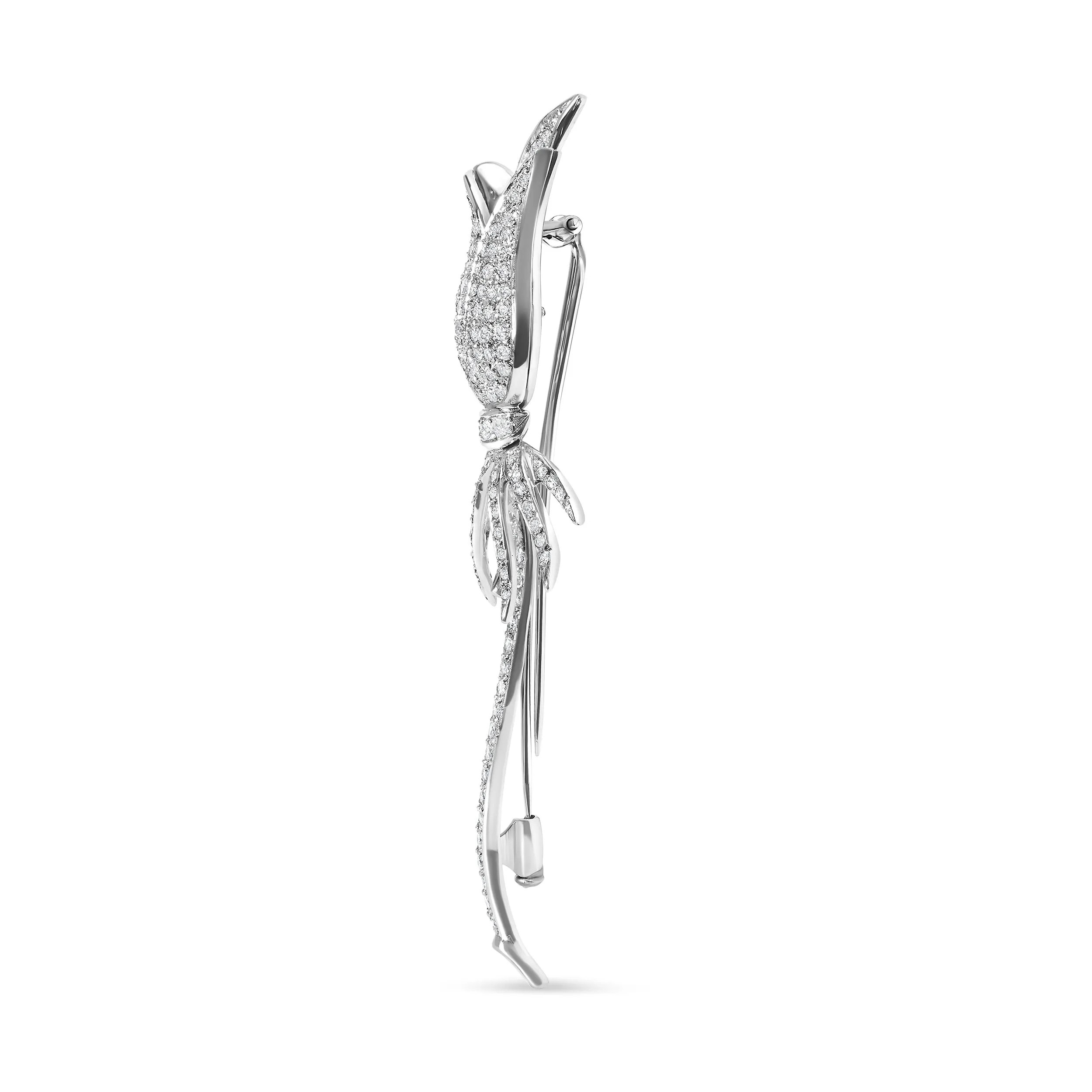18K White Gold 1 3/5 Cttw Pave Set Diamond Tulip Brooch Pin
