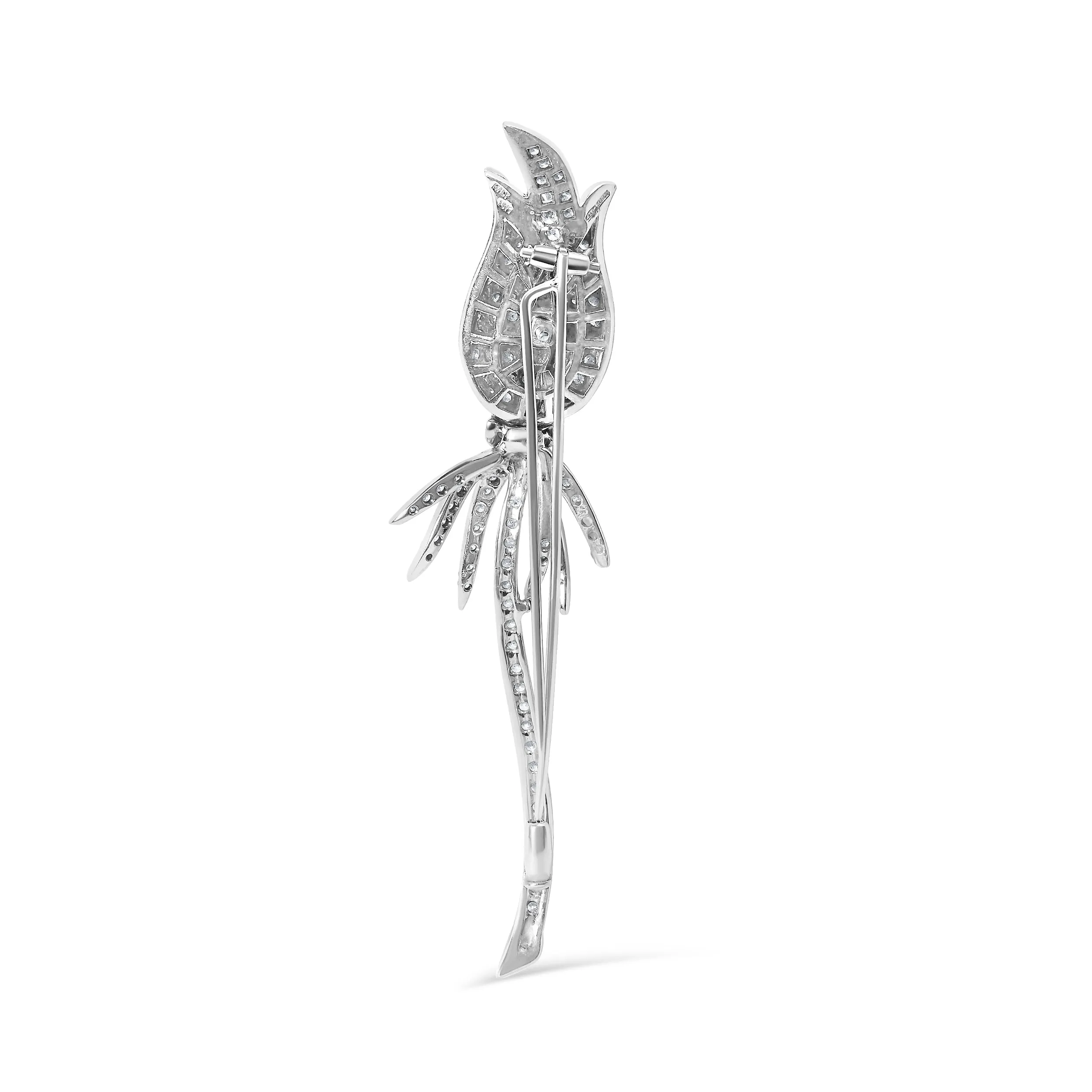 18K White Gold 1 3/5 Cttw Pave Set Diamond Tulip Brooch Pin