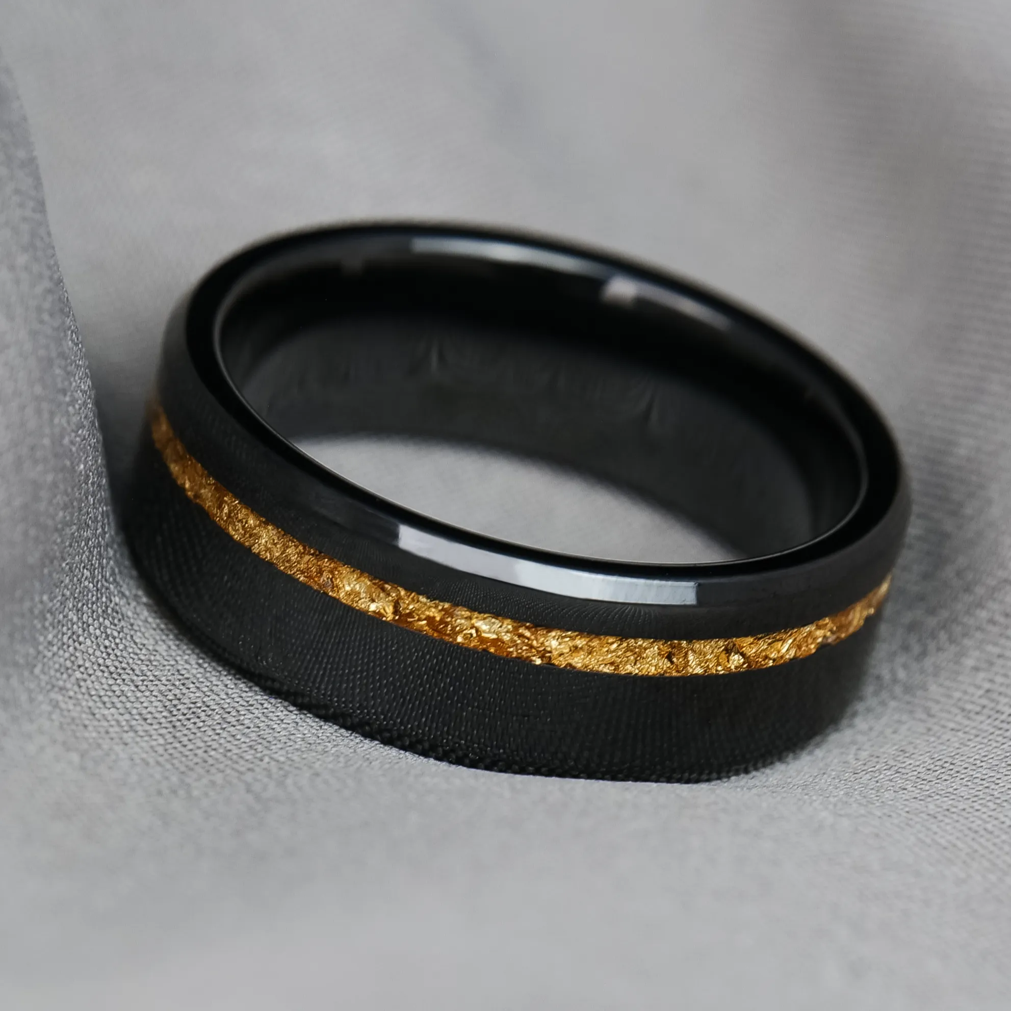 24K Gold Leaf Ring on Black Ceramic | Offset Inlay