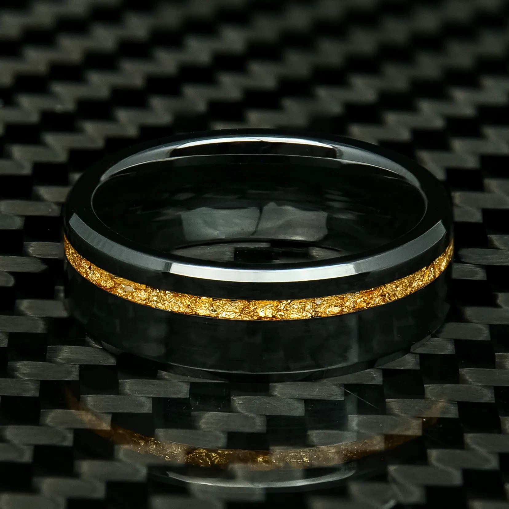 24K Gold Leaf Ring on Black Ceramic | Offset Inlay
