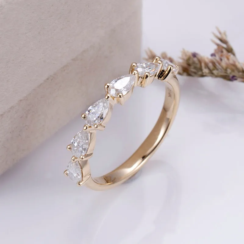 6 Stone Pear Shaped Diamond Gold Band | 1.44 ct