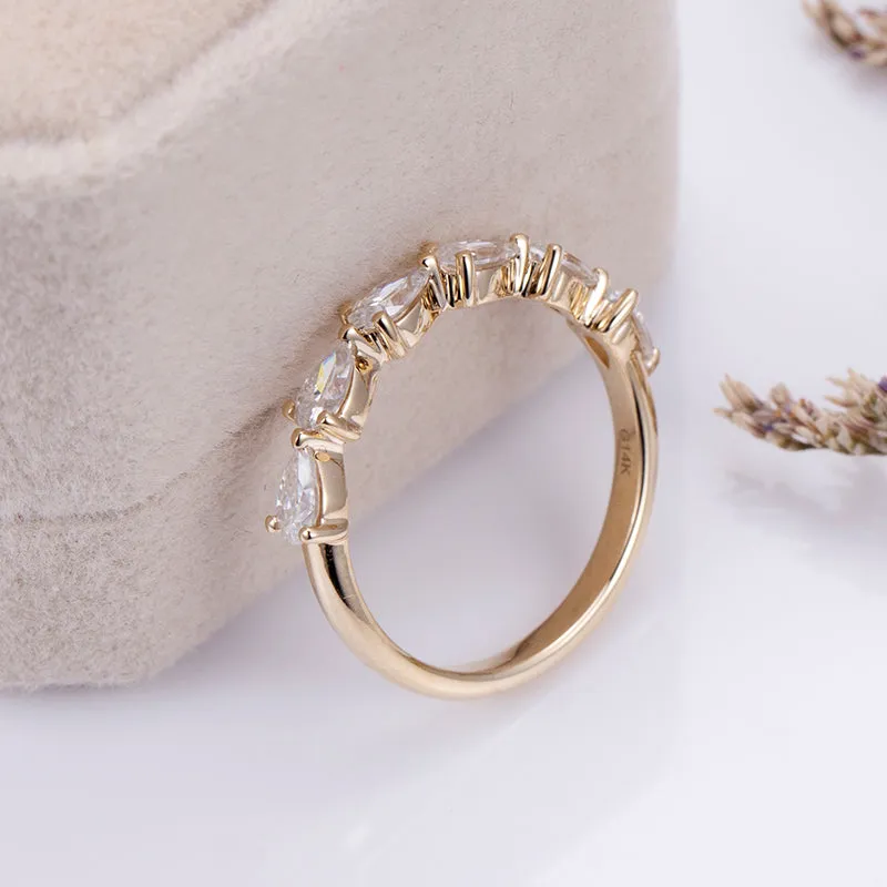 6 Stone Pear Shaped Diamond Gold Band | 1.44 ct