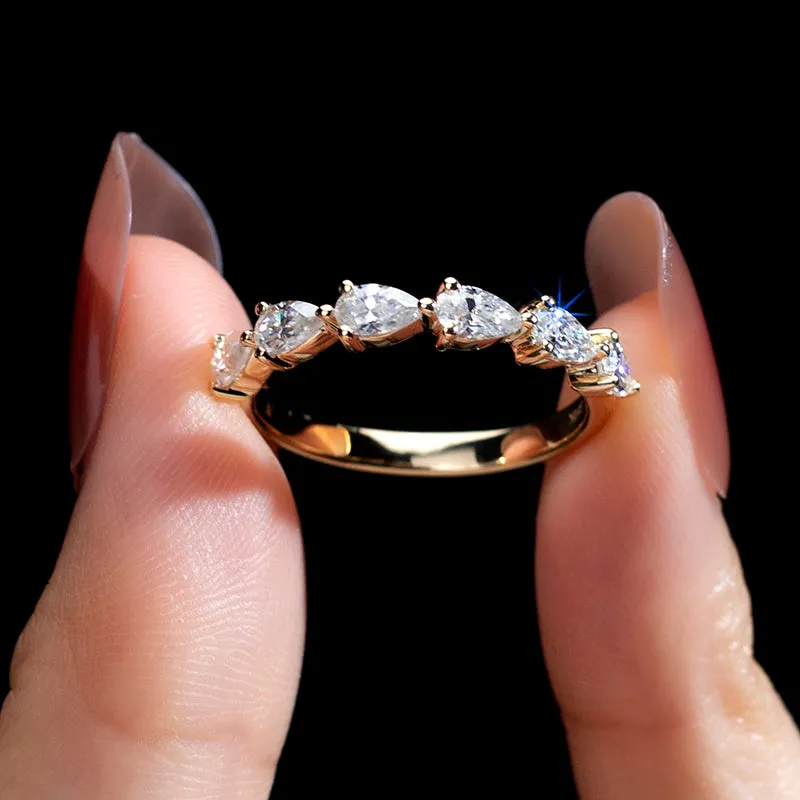 6 Stone Pear Shaped Diamond Gold Band | 1.44 ct
