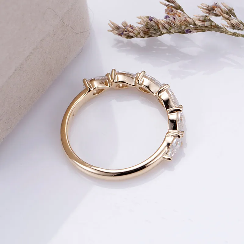 6 Stone Pear Shaped Diamond Gold Band | 1.44 ct