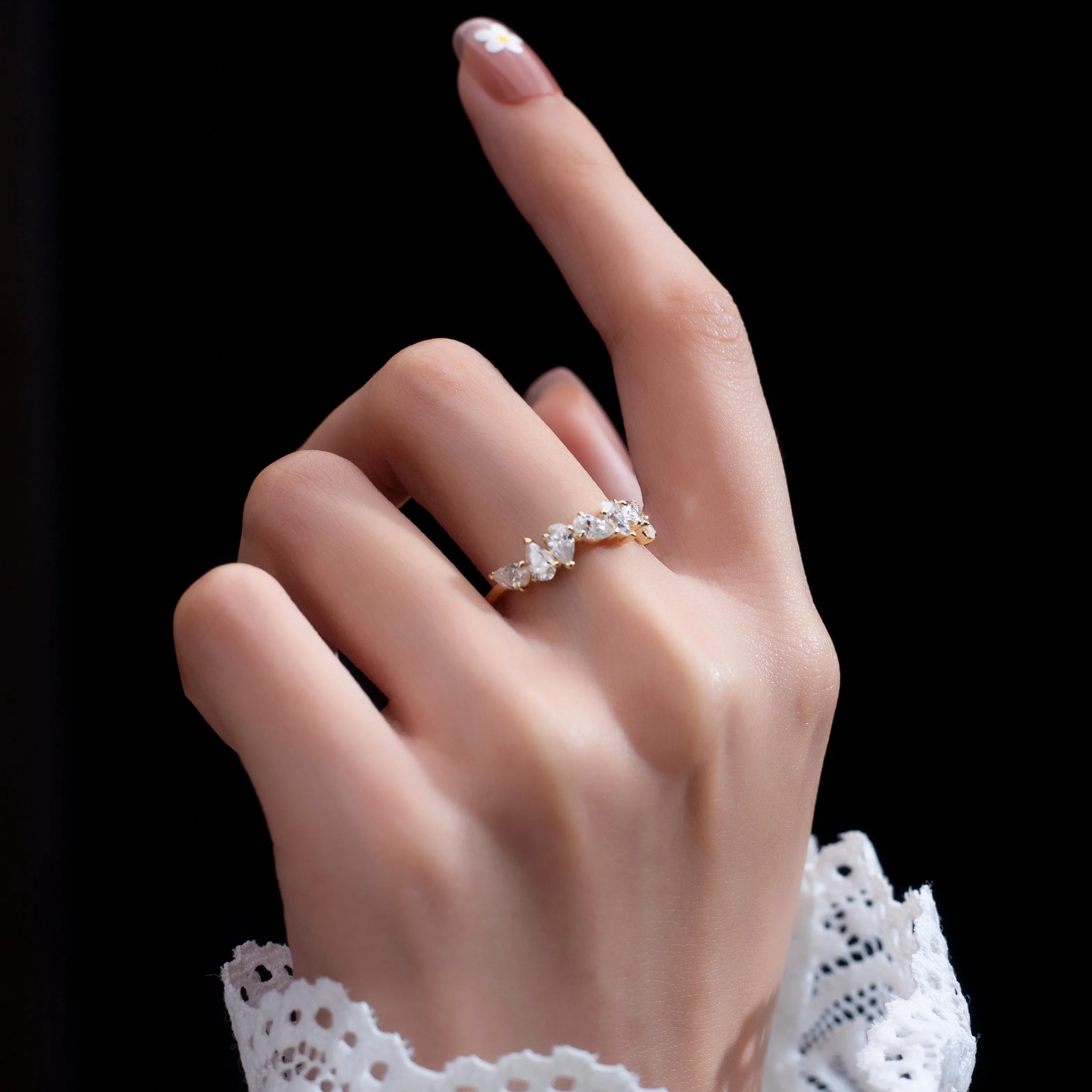 8 Stone Pear Shaped Diamond Gold Band | 0.8 ct