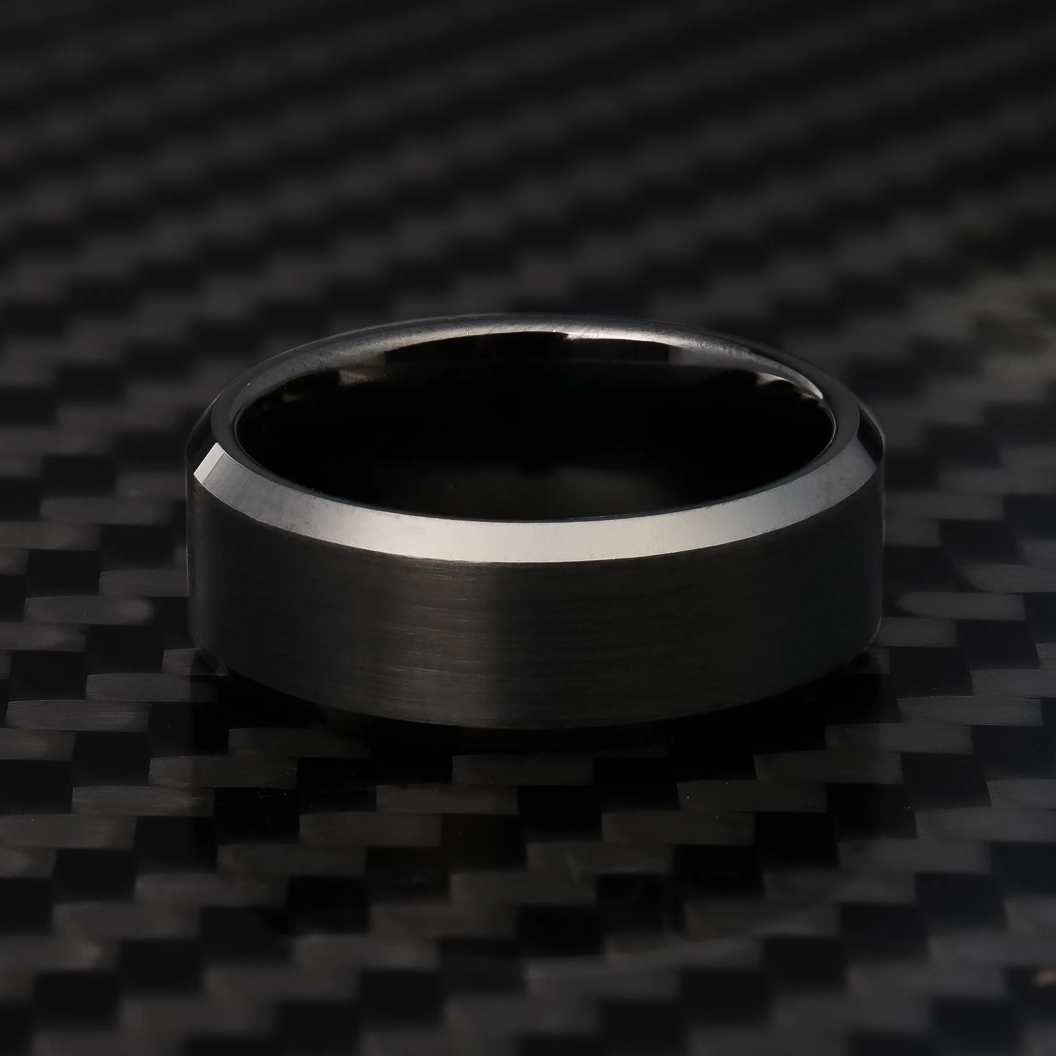 8mm Beveled Black Tungsten Ring