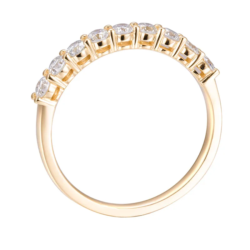 9 Stone Round Diamond Half Eternity Gold Band | 0.585 ct