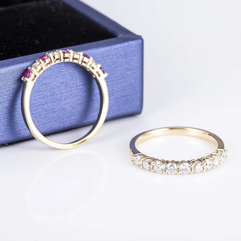 9 Stone Round Diamond Half Eternity Gold Band | 0.585 ct