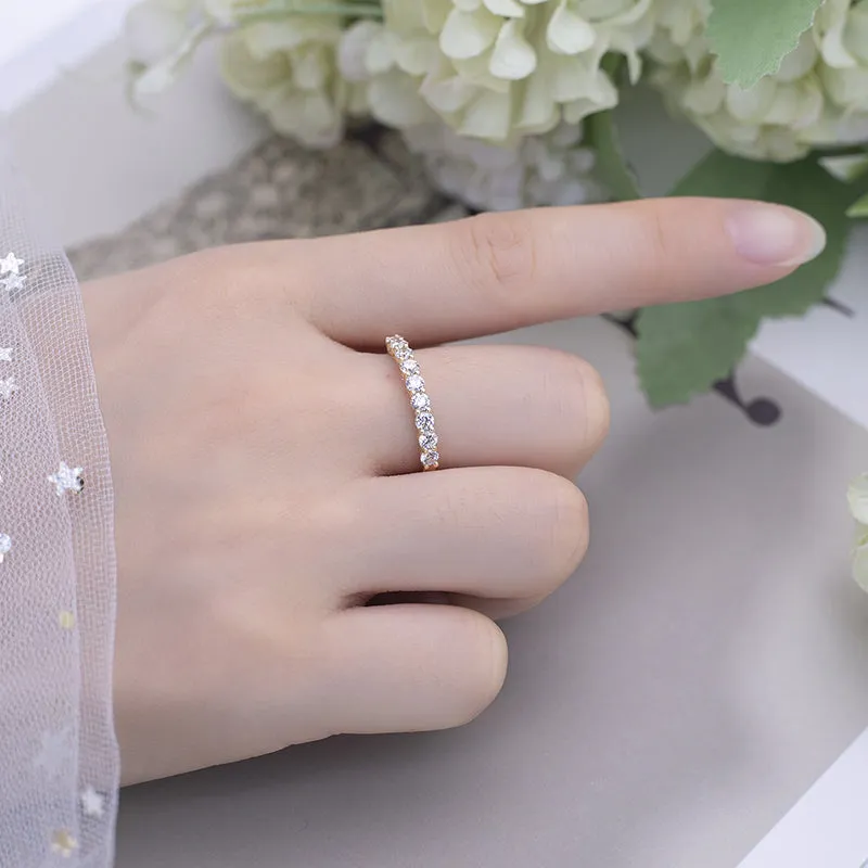 9 Stone Round Diamond Half Eternity Gold Band | 0.585 ct