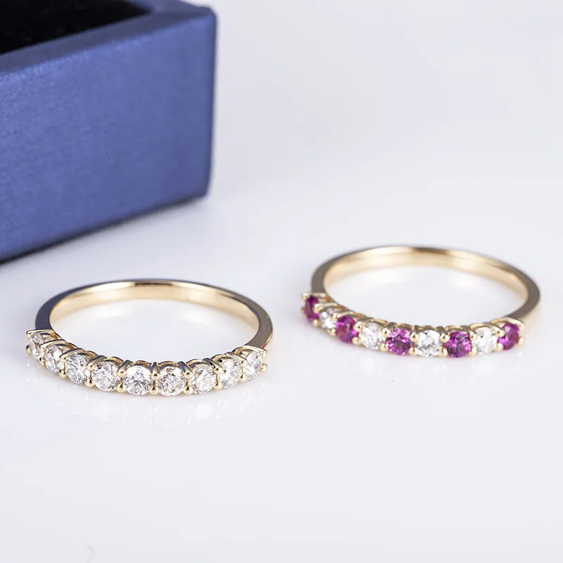 9 Stone Round Diamond Half Eternity Gold Band | 0.585 ct