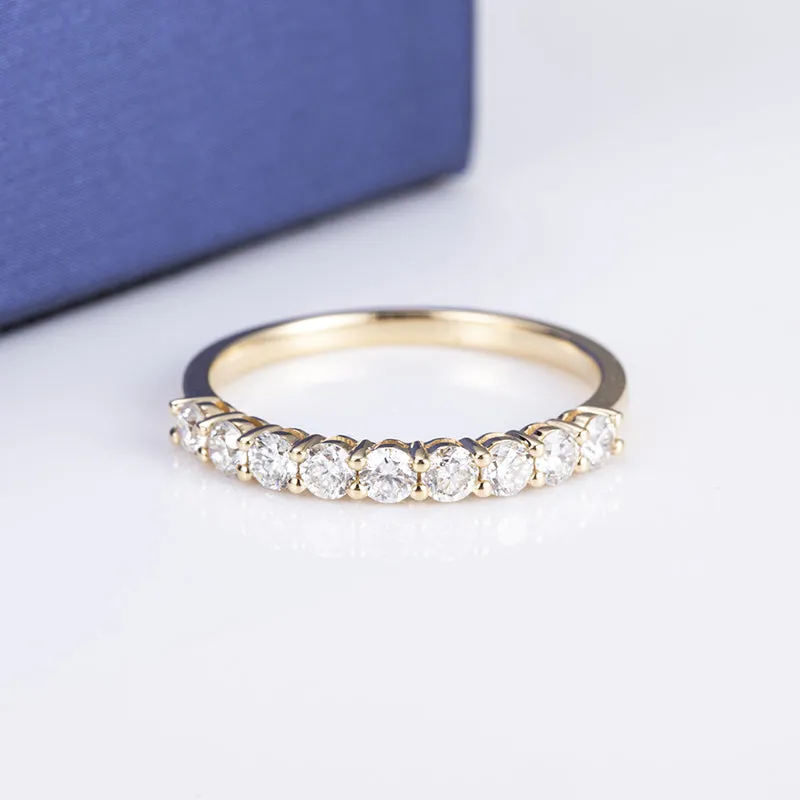 9 Stone Round Diamond Half Eternity Gold Band | 0.585 ct