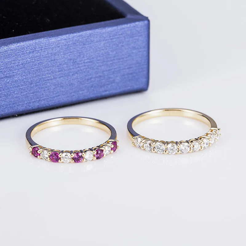 9 Stone Round Diamond Half Eternity Gold Band | 0.585 ct