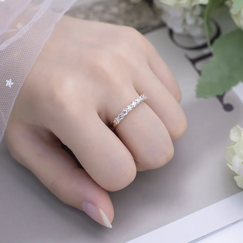 9 Stone Round Diamond Half Eternity Gold Band | 0.585 ct