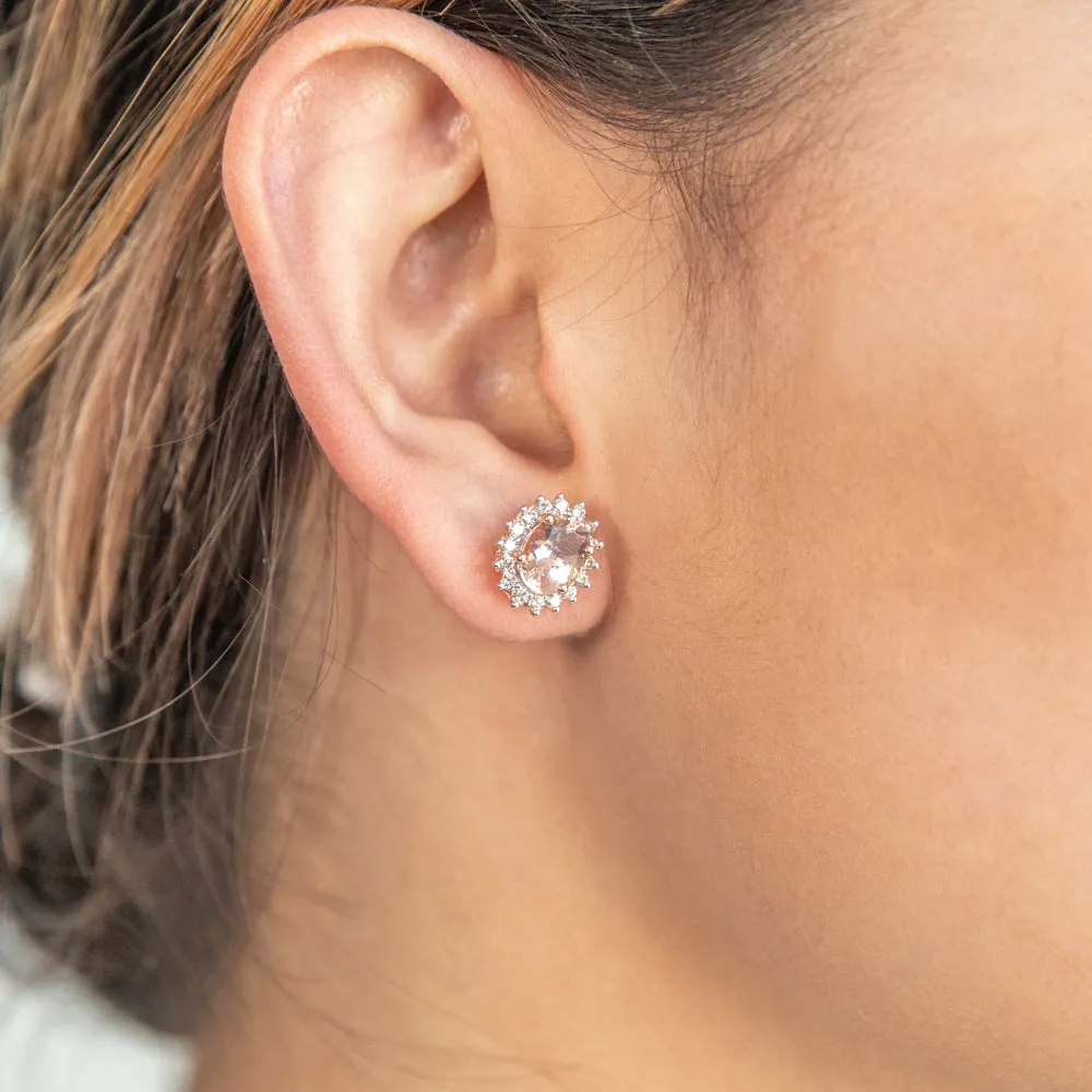 9ct Rose Gold 1.20ct Morganite and Diamond Studs Earrings Shiels