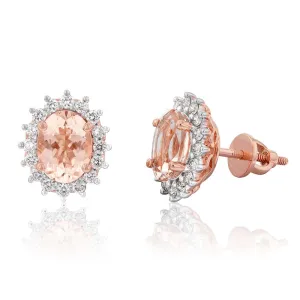 9ct Rose Gold 1.20ct Morganite and Diamond Studs Earrings Shiels