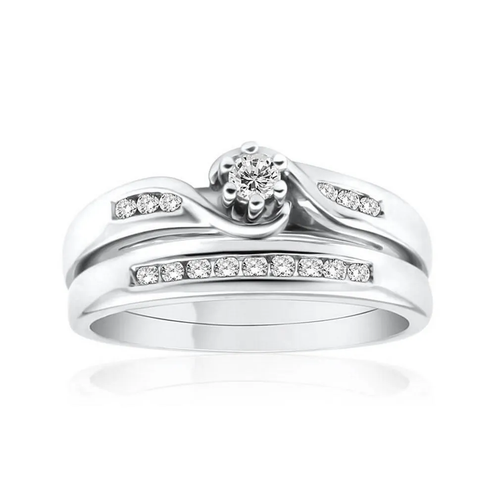 9ct White Gold 2 Ring Bridal Set With 1/4 Carat Diamond Shiels