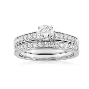 9ct White Gold 2 Ring Bridal Set With 28 Diamonds Totalling 1 Carat Shiels