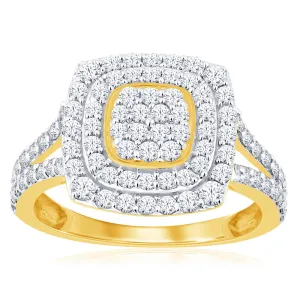9ct Yellow Gold 1 Carat Diamond Cushion Shape Cluster Ring Shiels
