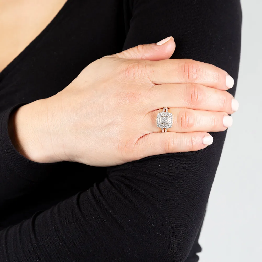 9ct Yellow Gold 1 Carat Diamond Cushion Shape Cluster Ring Shiels