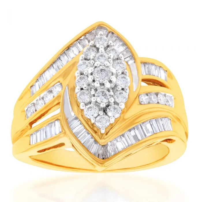 9ct Yellow Gold 1 Carat Diamond Ring Set with 63 Diamonds Shiels