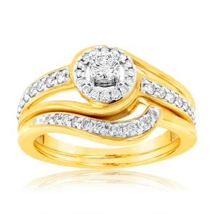 9ct Yellow Gold 1/2 Carat Diamond Bridal Set Ring with Halo Setting Shiels