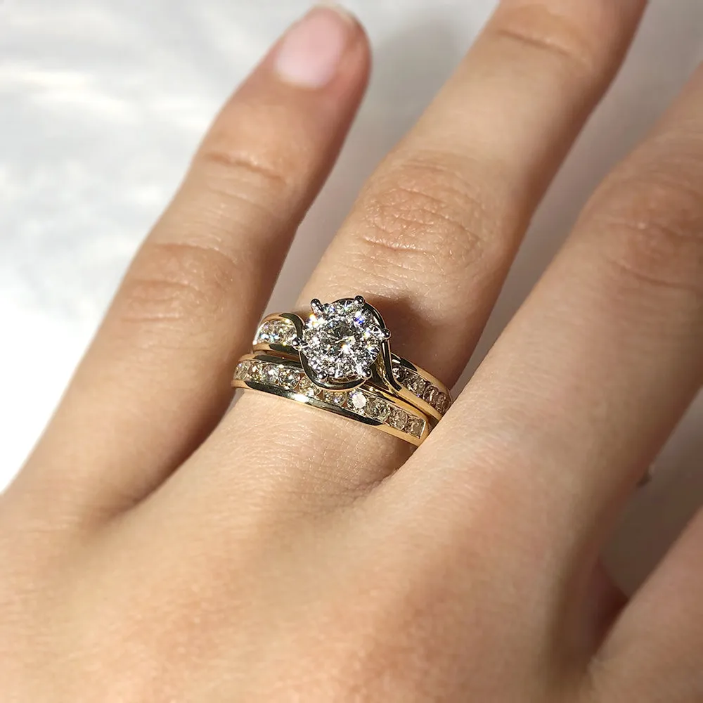 9ct Yellow Gold & White Gold 2 Ring Bridal Set with 1 Carat Of Diamonds Shiels