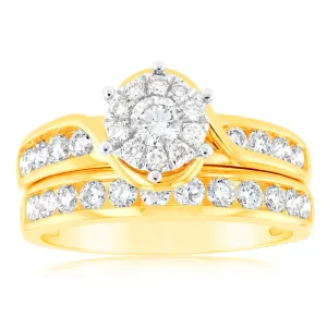9ct Yellow Gold & White Gold 2 Ring Bridal Set with 1 Carat Of Diamonds Shiels
