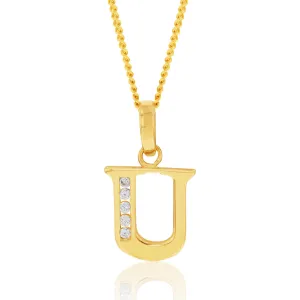 9ct Yellow Gold Initial U Zirconia Pendant Shiels