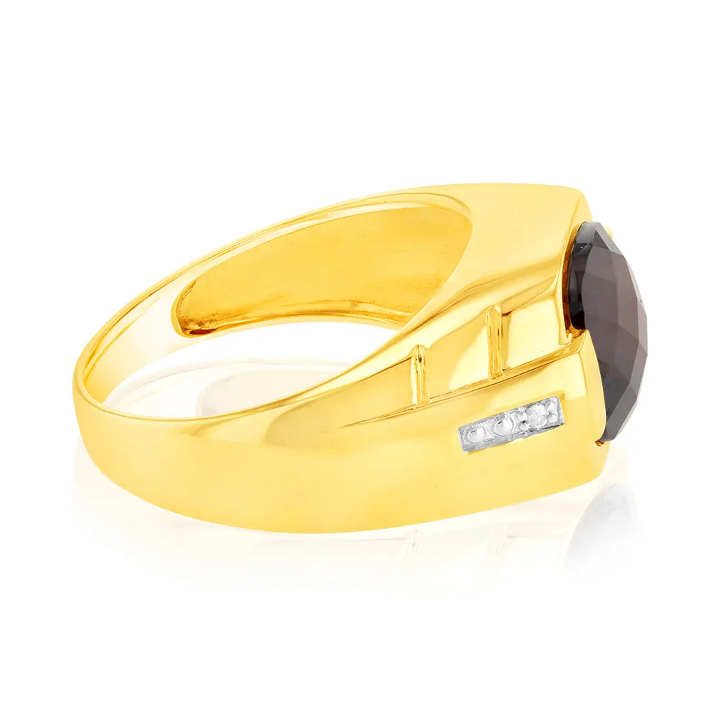 9ct Yellow Gold with 1Garnet & Small Diamond Men Ring Shiels
