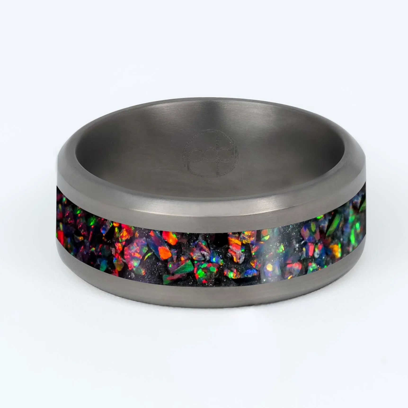 Black Fire Opal Glowstone Ring on Titanium