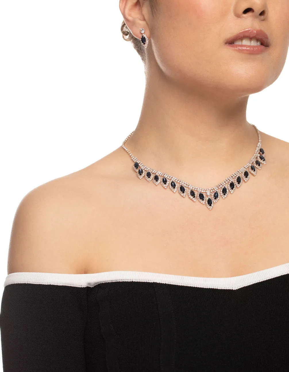 Blue Marquise Droplet Earrings and Necklace Set