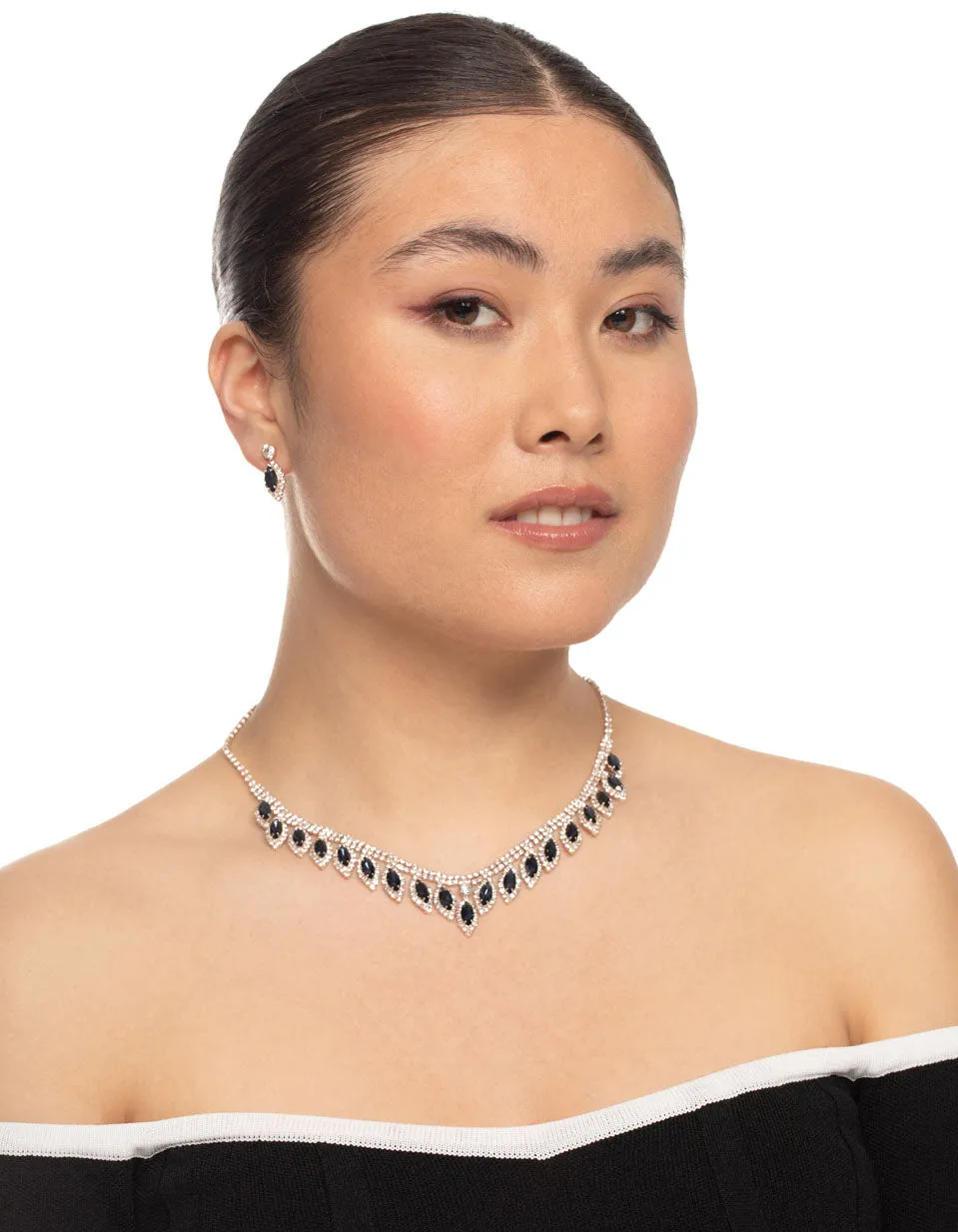 Blue Marquise Droplet Earrings and Necklace Set