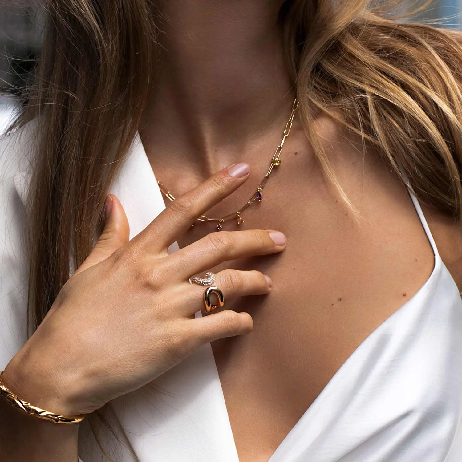 Call Capri Due Gold Plated Ring w. White Zirconias