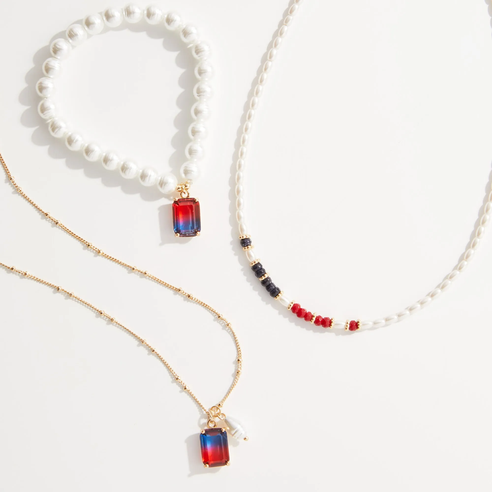 Celebration Red, White and Blue Pearl Necklace