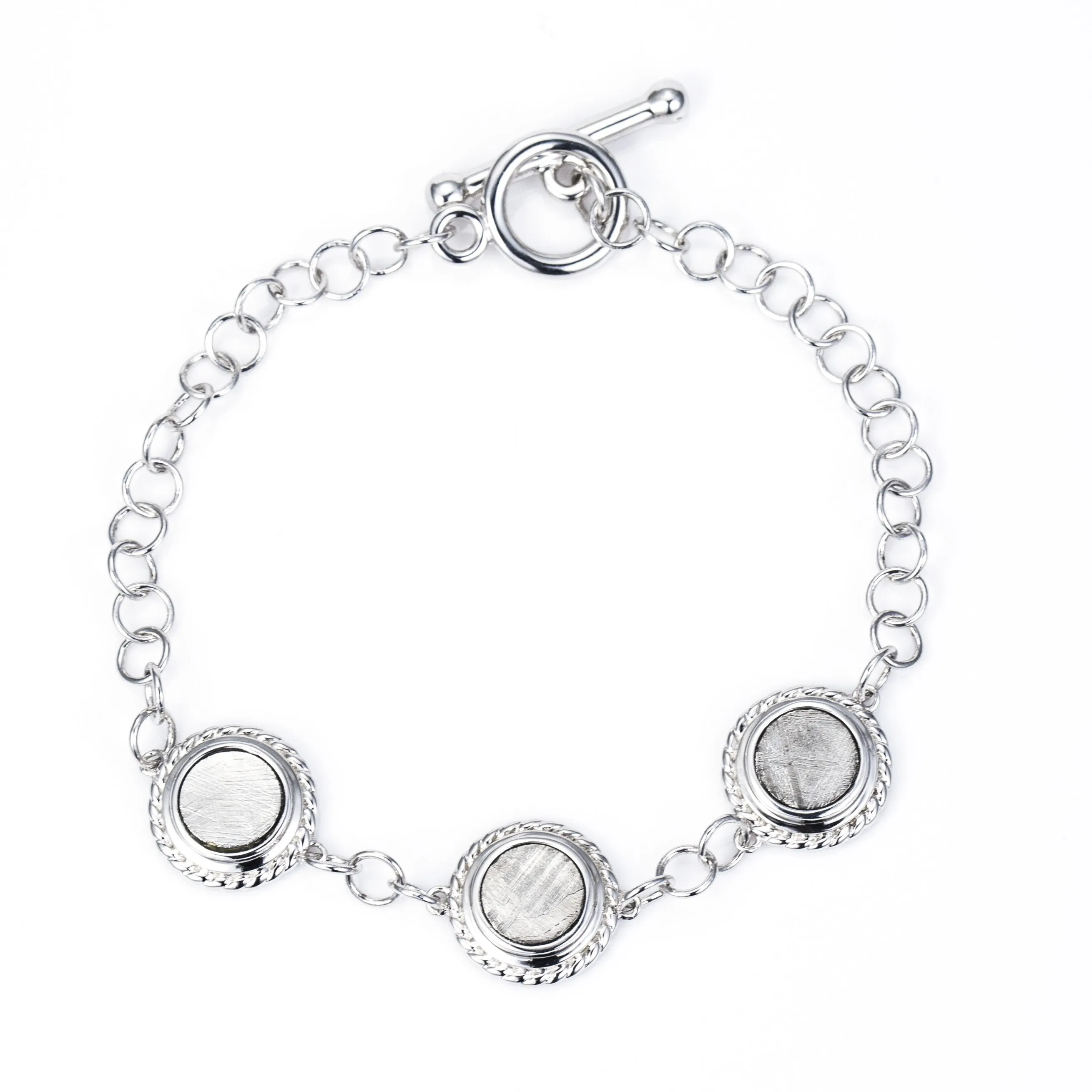 Circular Meteorite Tri-Link Bracelet