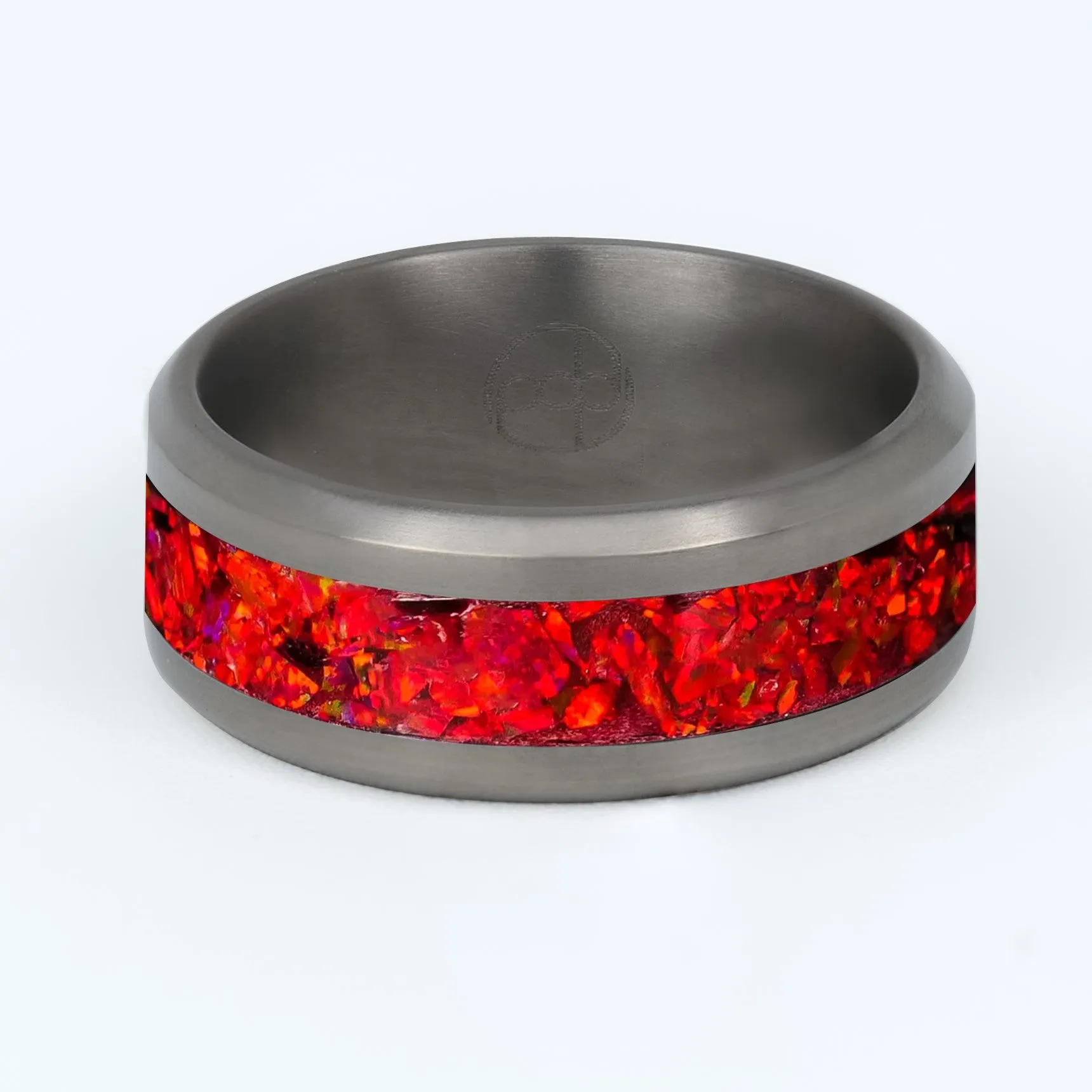 Crimson Red Opal Glowstone Ring on Titanium