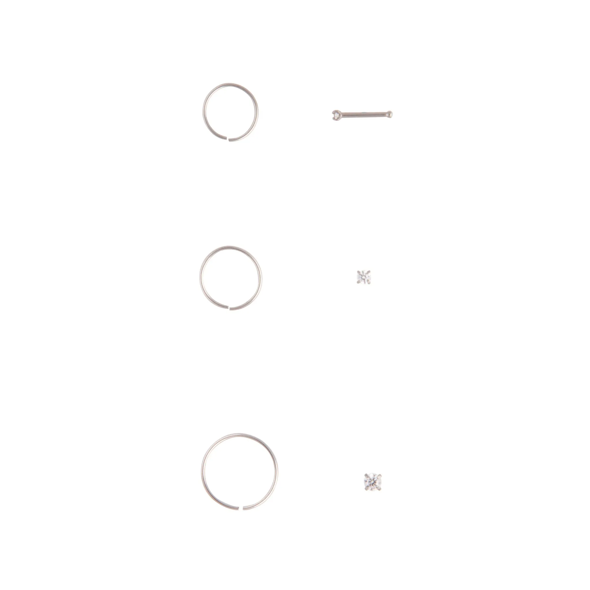 Cubic Zirconia Rhodium Nose Ring Pack