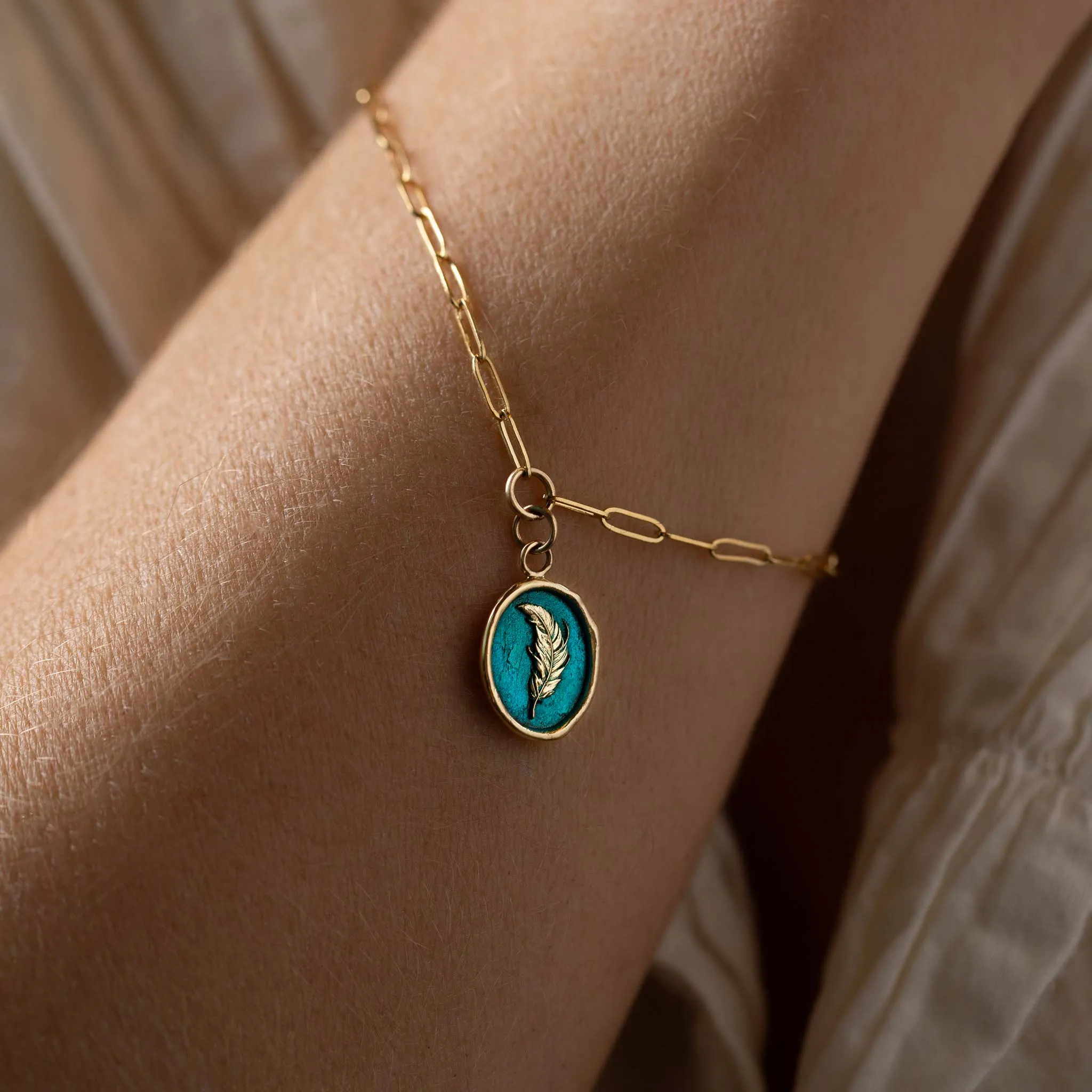 Feather 14K Gold Long Link Paperclip Chain Bracelet - True Colors